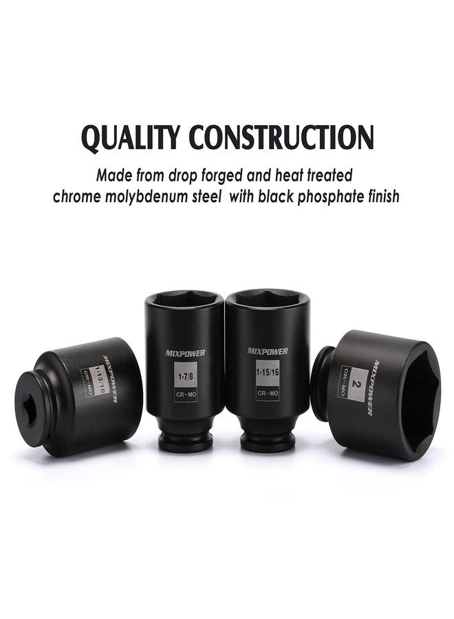 MIXPOWER 1/2-Inch Drive Deep Impact Socket Set, Inch, Cr-Mo, 6 Point, 1-13/16",1-7/8", 1-15/16", 2", 4-Pieces 1/2" Dr. Spindle Axle Nut Impact Socket Set, Impact Grade - Image 4