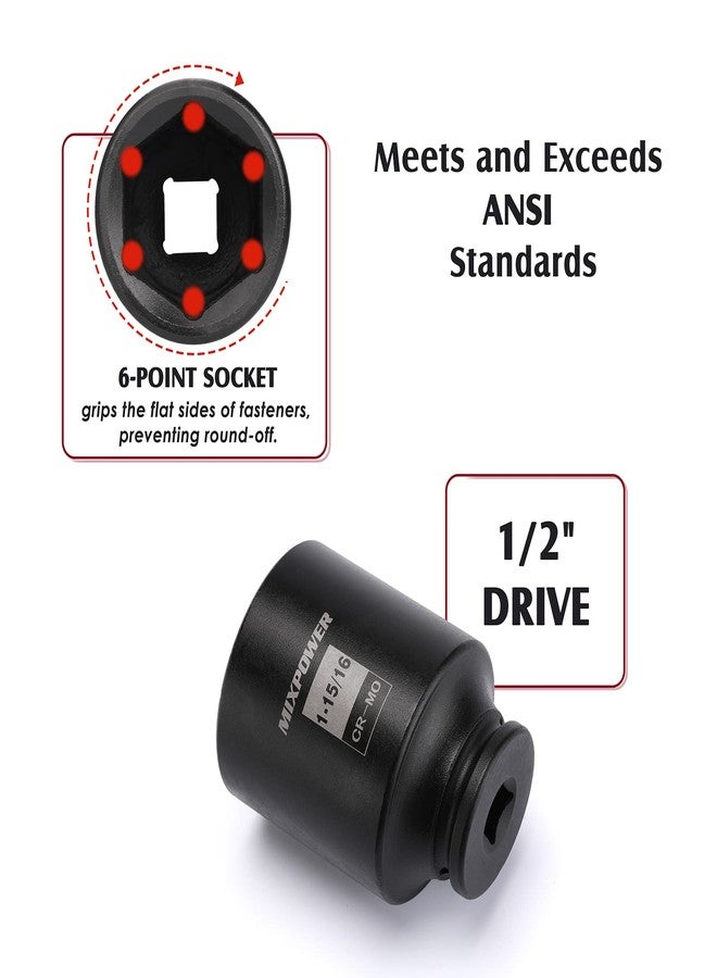 MIXPOWER 1/2-Inch Drive Deep Impact Socket Set, Inch, Cr-Mo, 6 Point, 1-13/16",1-7/8", 1-15/16", 2", 4-Pieces 1/2" Dr. Spindle Axle Nut Impact Socket Set, Impact Grade - Image 5