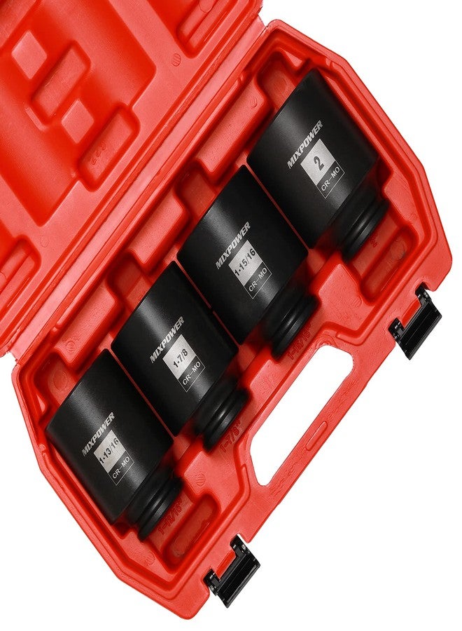 MIXPOWER 1/2-Inch Drive Deep Impact Socket Set, Inch, Cr-Mo, 6 Point, 1-13/16",1-7/8", 1-15/16", 2", 4-Pieces 1/2" Dr. Spindle Axle Nut Impact Socket Set, Impact Grade - Image 2