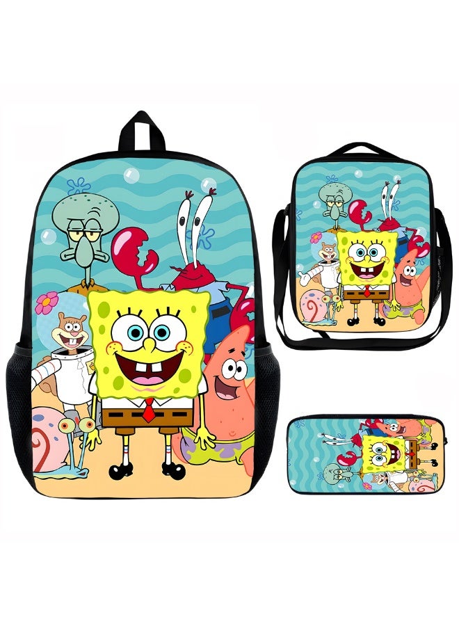 سبونج بوب سكوير بانتس سبونجبوب سكوير على ظهره مقلمة حقيبة الغداء ثلاث قطع دعوى الرجال والنساء الترفيه الرياضة حقيبة السفر طالب حقيبة المدرسة - Image 1