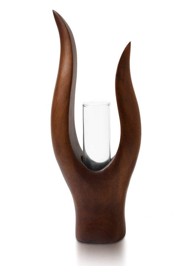 AeraVida Modern Mango Tree Wood Stand Glass Tube Bud Water Propagation Plant Vase | Stylish Wooden Stand Propagation Station for Home and Office Decor - Image 1