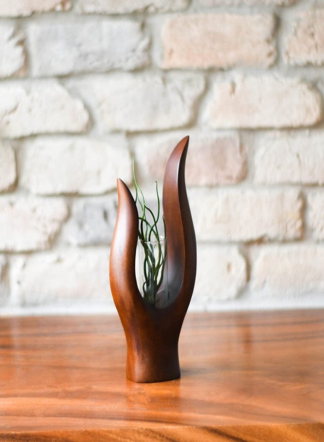 AeraVida Modern Mango Tree Wood Stand Glass Tube Bud Water Propagation Plant Vase | Stylish Wooden Stand Propagation Station for Home and Office Decor - Image 5