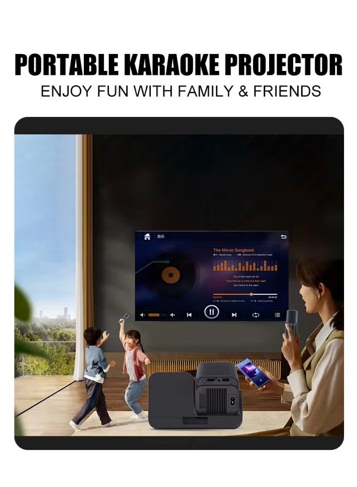 BlueFire Smart 3 in 1 Karaoke Projector HY-360Plus Android 11 Mini HD Projector with Dual Microphones 2x15W Speakers WiFi 6 Bluetooth 180° Rotatable Portable Home Theater Black - Image 2