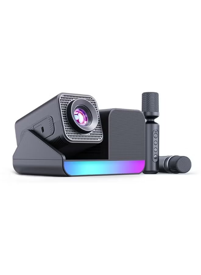 BlueFire Smart 3 in 1 Karaoke Projector HY-360Plus Android 11 Mini HD Projector with Dual Microphones 2x15W Speakers WiFi 6 Bluetooth 180° Rotatable Portable Home Theater Black - Image 3