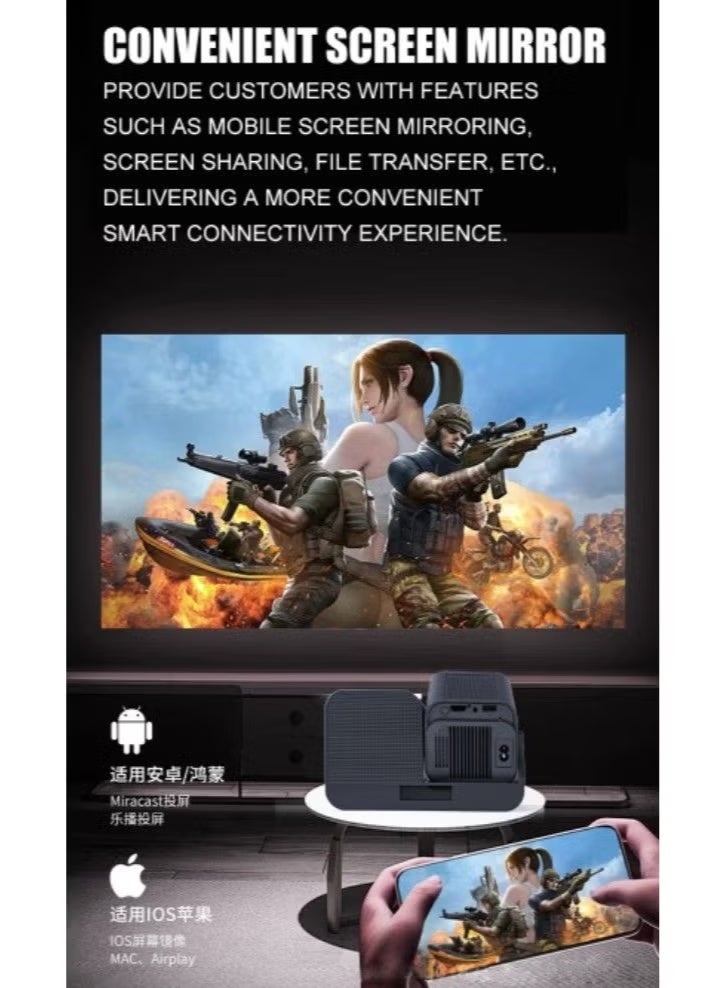 BlueFire Smart 3 in 1 Karaoke Projector HY-360Plus Android 11 Mini HD Projector with Dual Microphones 2x15W Speakers WiFi 6 Bluetooth 180° Rotatable Portable Home Theater Black - Image 4