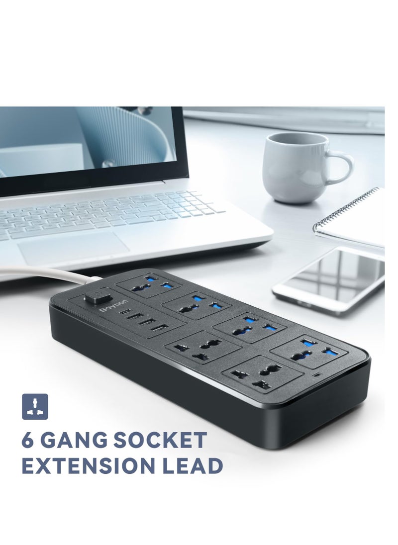 Arabest Universal Extension Lead with Multiple Function,UK Plug 3 Pin Socket Outlet with 6 Gang | 3 USB Port | 1 Type-C Port,1.8M Electric Socket Mains Strip for Home,Kitchen,and Office  - Image 3