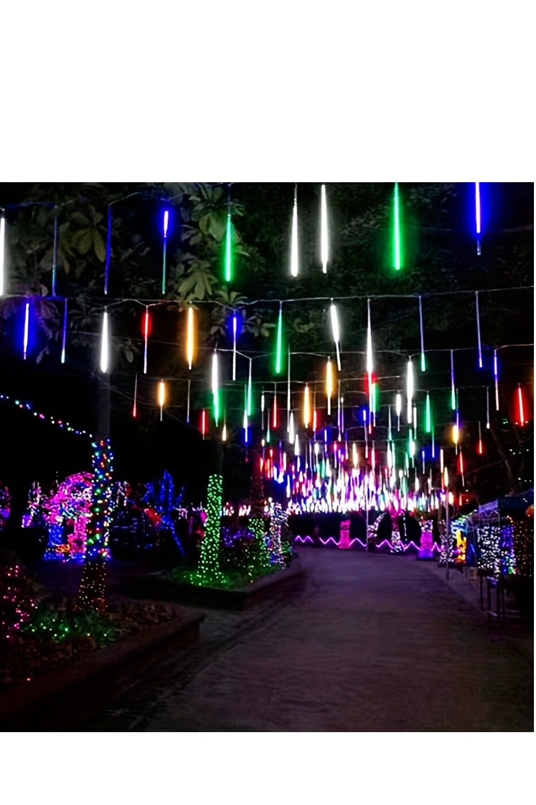 Solar Meteor Shower Rain Lights, 30cm 10 Tube 240 LED Meteor Lights, Led Falling Rain Fairy String Lights for  Wedding Holiday Party Patio Decoration - Image 2