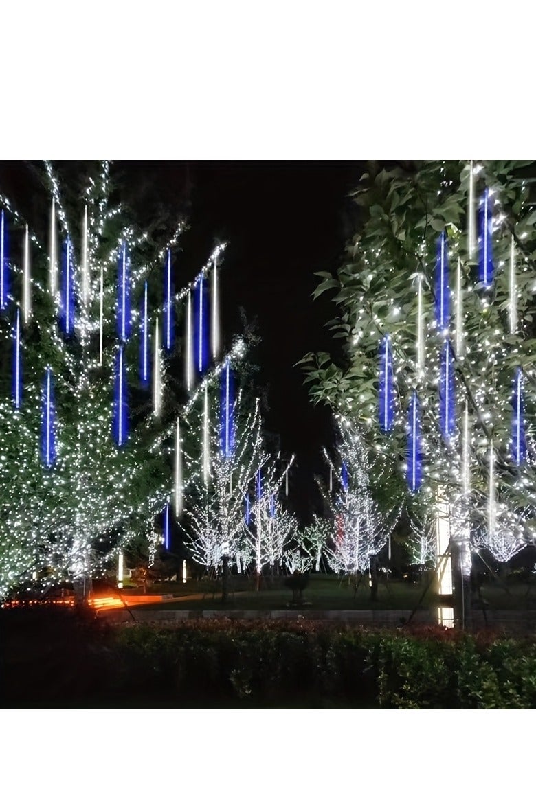 Solar Meteor Shower Rain Lights, 30cm 10 Tube 240 LED Meteor Lights, Led Falling Rain Fairy String Lights for  Wedding Holiday Party Patio Decoration - Image 3