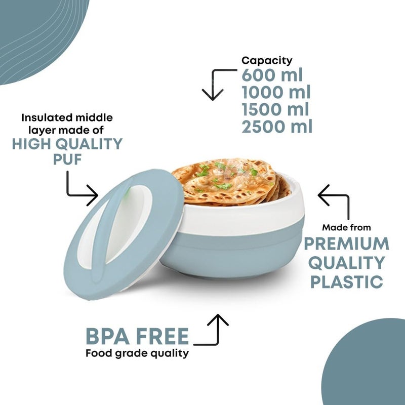Asian طقم كوزموس من بلاستويرز الآسيوية 1500 مل خالي من BPA درجة غذائية يحافظ على الطعام ساخنًا مثالي للتقديم هدايا لعيد الديوالي وحفلات الانتقال علبة طعام محكمة الإغلاق للروتي والشباتي رمادي مزرق - Image 5
