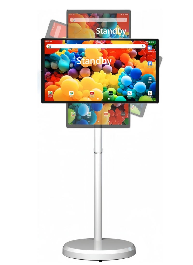 FlashHawk 21.5-Inch Portable TV with Adjustable Floor Touch Screen Smart TV | 6G RAM+128G Storage, 6000aMh Battery 8H Video Play Time, White  - Image 1