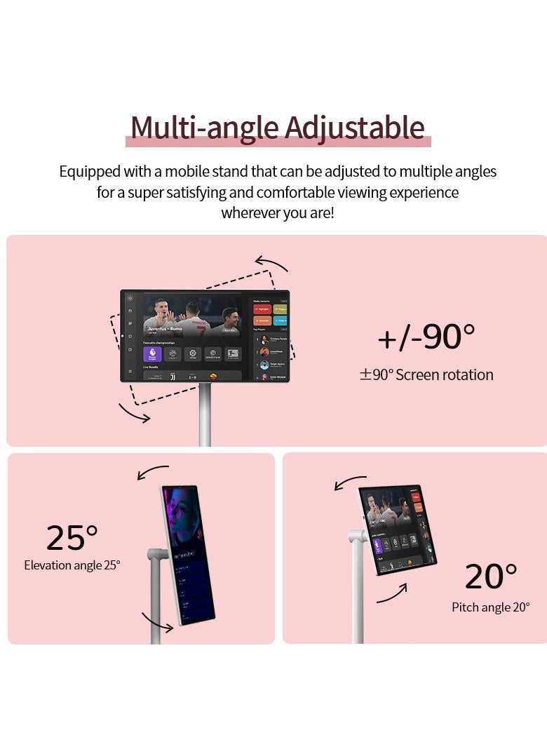 FlashHawk 21.5-Inch Portable TV with Adjustable Floor Touch Screen Smart TV | 6G RAM+128G Storage, 6000aMh Battery 8H Video Play Time, White  - Image 5