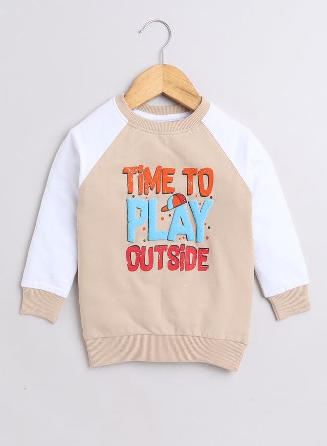 BUMZEE Beige & White Boys Full Sleeves Cotton Sweatshirt Age - 3-6 Months (Peb9678B-bge.wht) - Image 5