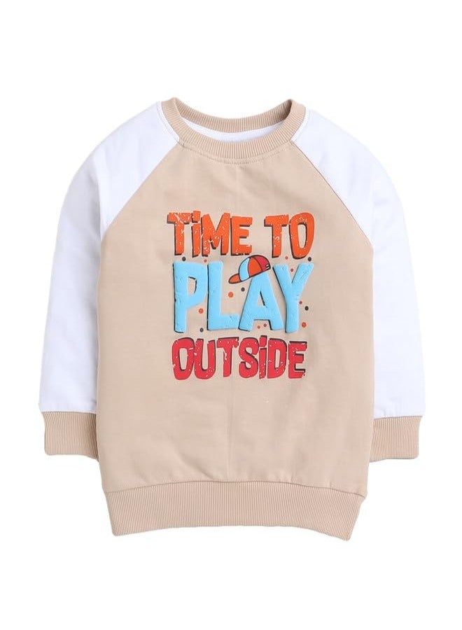 BUMZEE Beige & White Boys Full Sleeves Cotton Sweatshirt Age - 3-6 Months (Peb9678B-bge.wht) - Image 1