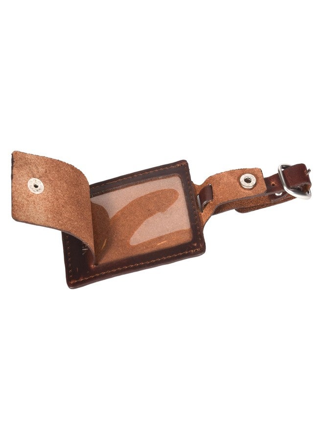 Sassora Genuine Leather Luggage Tag for Suitcases & Bags | Name ID Card Holder with Secure Buckle Strap & Privacy Flap | Travel Identifier for Men & Women (Dark Brown) - Image 2