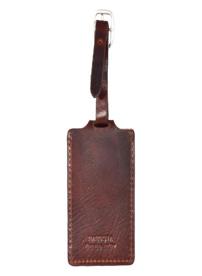 Sassora Genuine Leather Luggage Tag for Suitcases & Bags | Name ID Card Holder with Secure Buckle Strap & Privacy Flap | Travel Identifier for Men & Women (Dark Brown) - Image 5