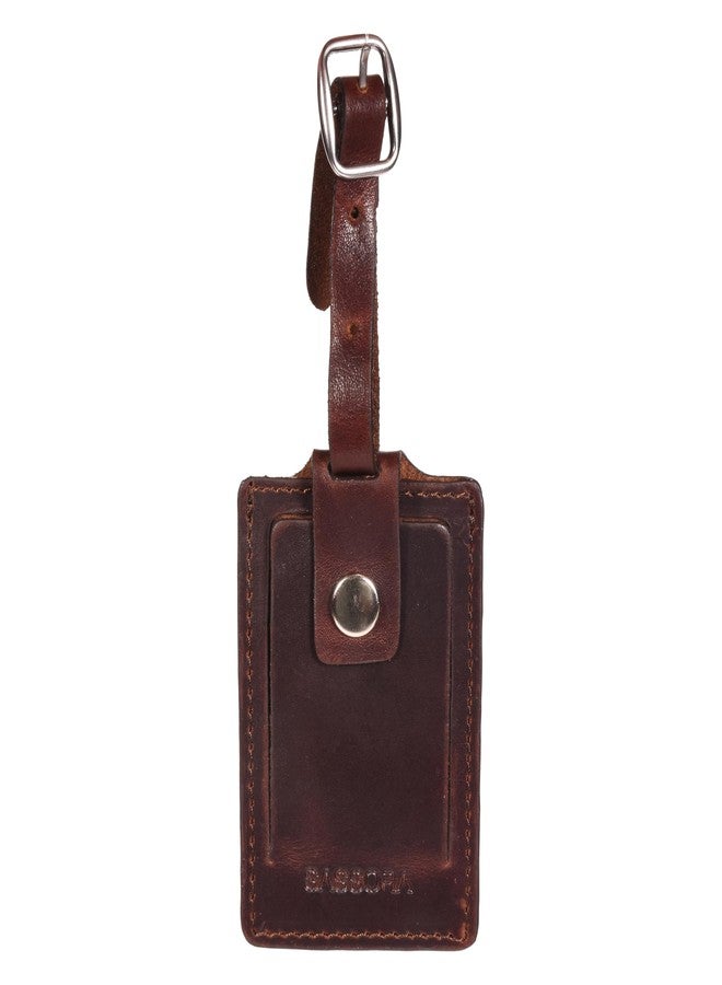 Sassora Genuine Leather Luggage Tag for Suitcases & Bags | Name ID Card Holder with Secure Buckle Strap & Privacy Flap | Travel Identifier for Men & Women (Dark Brown) - Image 1