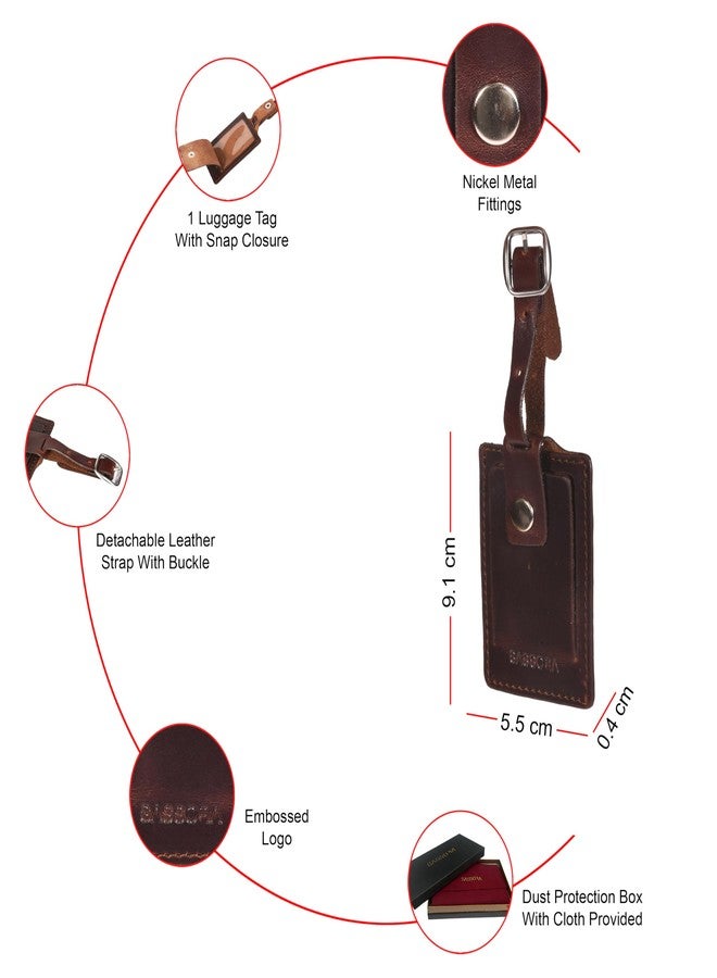 Sassora Genuine Leather Luggage Tag for Suitcases & Bags | Name ID Card Holder with Secure Buckle Strap & Privacy Flap | Travel Identifier for Men & Women (Dark Brown) - Image 3