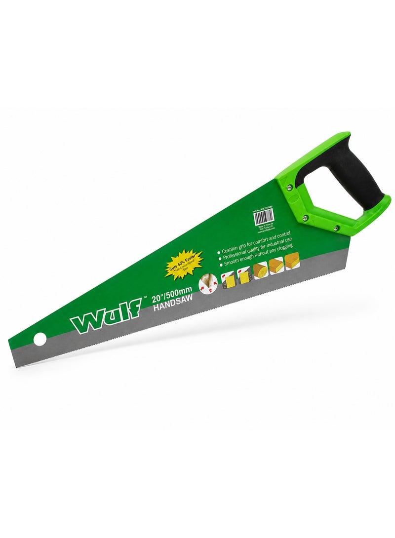 Wulf 20 Inch Hand Saw 500mm Heavy Duty Wood Cutting Saw with Precision Sharp Teeth Ergonomic Anti Slip Handle for Carpentry Construction DIY and Woodworking