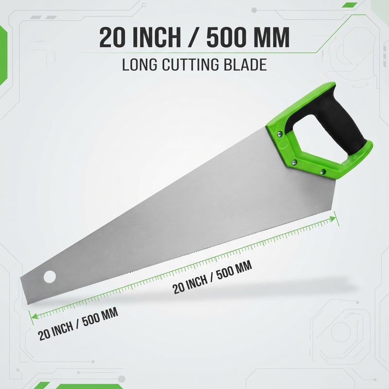 Wulf 20 Inch Hand Saw 500mm Heavy Duty Wood Cutting Saw with Precision Sharp Teeth Ergonomic Anti Slip Handle for Carpentry Construction DIY and Woodworking - Image 2