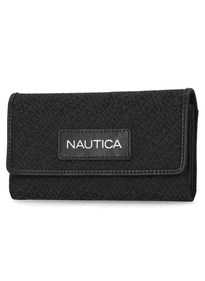 NAUTICA Womens Carryall The Perfect Carry All Money Manager Wallet Oraganizer With Rfid Blocking Black Jacquard One Size Us  - Image 1