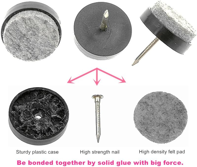 ALIMITOPIA 40pcs Furniture Felt Pad Heavy Duty Nail-on Chiar Slider Glide Pad Floor Protector for Wooden Furniture Chair Tables Leg Feet(Φ18mm or 0.7";Black) - Image 3