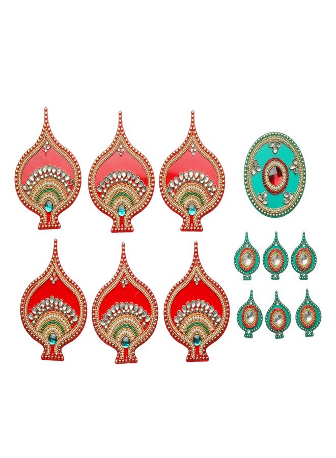 Aditri Creation Decorative Floor Rangoli Flower Design Reusable Acrylic Rangoli Home Decor Gift for Home Interior Floor Indian Traditional Festival of Lights Diwali Decorations and Return Gifts(Size:-13")(Red,Green) - Image 3