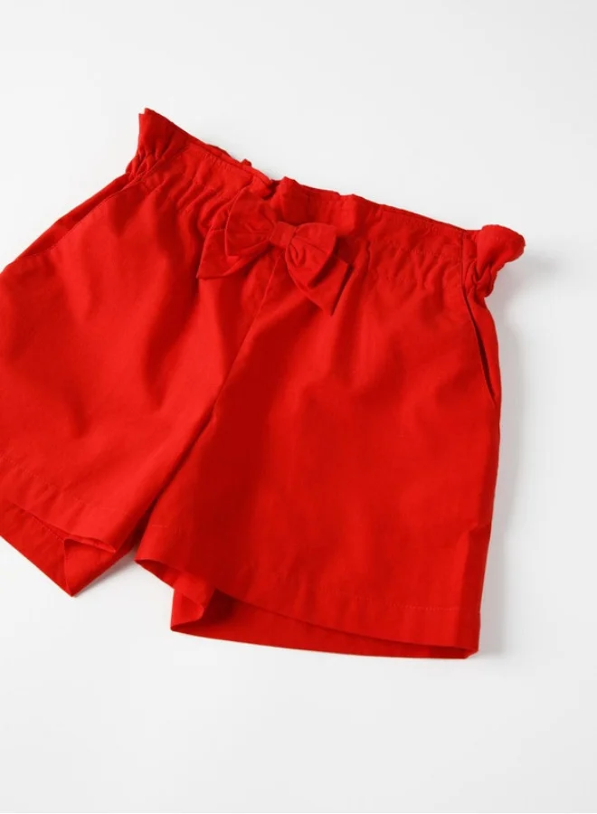 زيبي Paperbag Shorts for Girls, Red