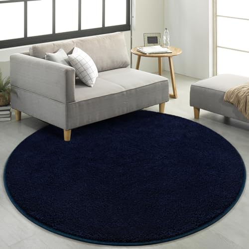 FlyDOIT Round Area Rugs for Bedroom Living Room, 4x4 Navy Blue Super Soft Comfy Thickened Memory-Foam Indoor Circle Carpets, Modern Aesthetic Minimalist Carpet for Boys Girls Adults Nursery Home Décor - Image 4