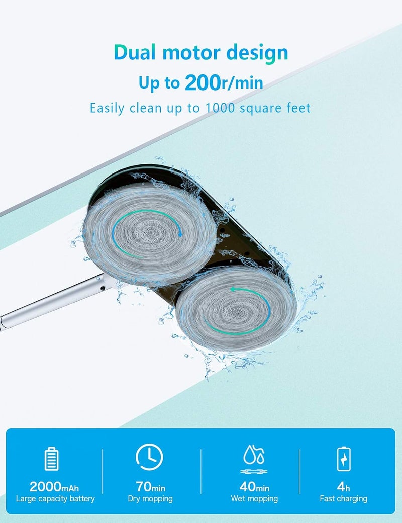 GOBOT GOBOT Electric Mop with Motorized Dual Spin Mopheads Lightweight Rechargeable4 Microfiber Pads 2 Floor Scrubber Pads Cleaning Waxing for LaminateHardwood FloorBathroom WallWindowTile  - Image 3