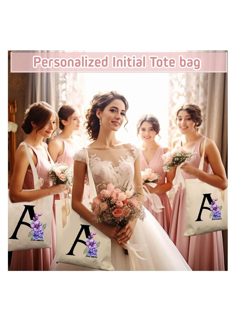 PRINTSHOP4ME Initial Monogrammed Canvas Tote Bag and Matching Makeup Bag Set - Thoughtful Gifts for Women, Teachers, College Students, Bridesmaids, Reusable Grocery Bags, Wedding, Holiday Shopping and Travel - Image 5