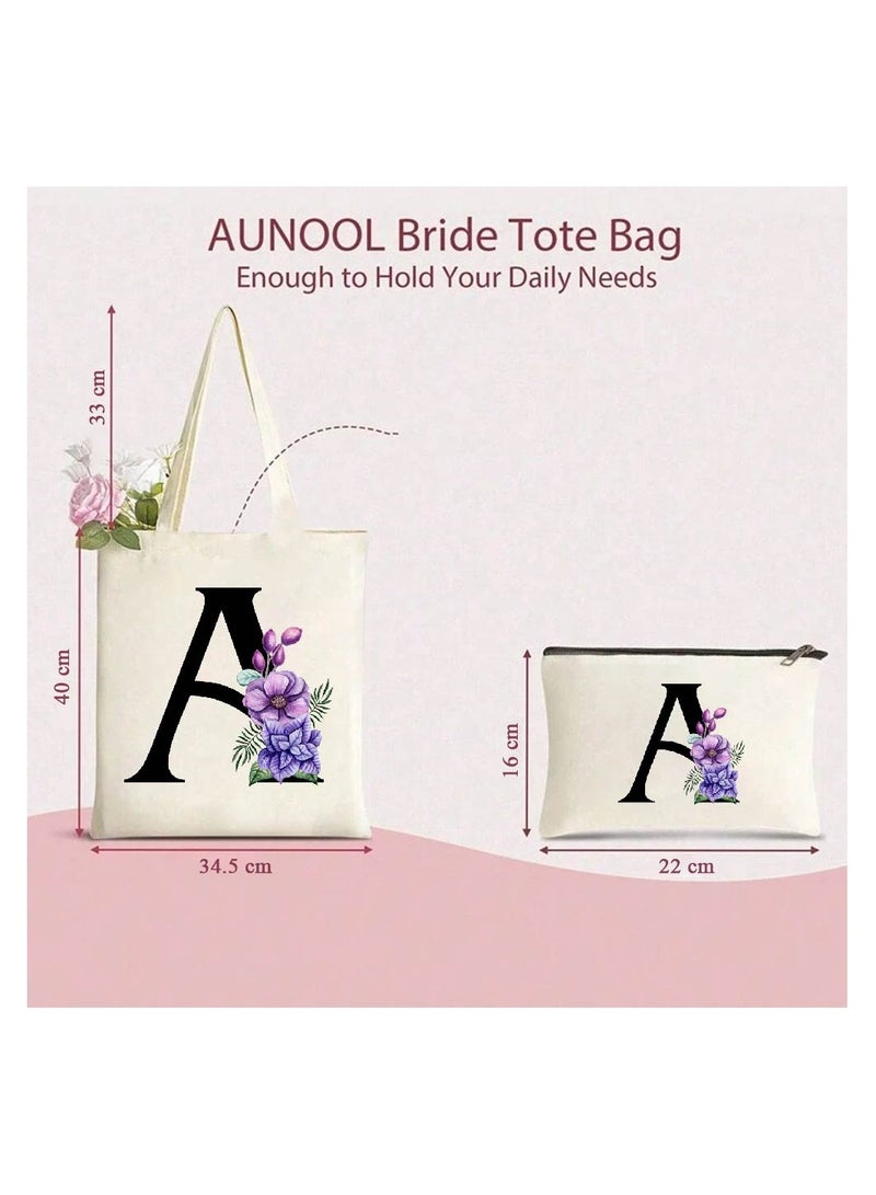 PRINTSHOP4ME Initial Monogrammed Canvas Tote Bag and Matching Makeup Bag Set - Thoughtful Gifts for Women, Teachers, College Students, Bridesmaids, Reusable Grocery Bags, Wedding, Holiday Shopping and Travel - Image 3