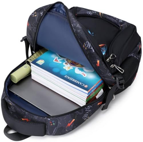 BABUN Boys Backpack for Elementary Kids Bookbag Middle School Bags Heavy Duty Soccer Laptop Durable Waterproof 18 In (4-Flame Game) - Image 5