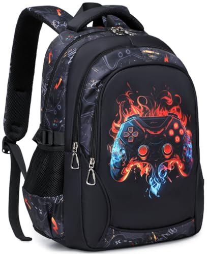 BABUN Boys Backpack for Elementary Kids Bookbag Middle School Bags Heavy Duty Soccer Laptop Durable Waterproof 18 In (4-Flame Game) - Image 4
