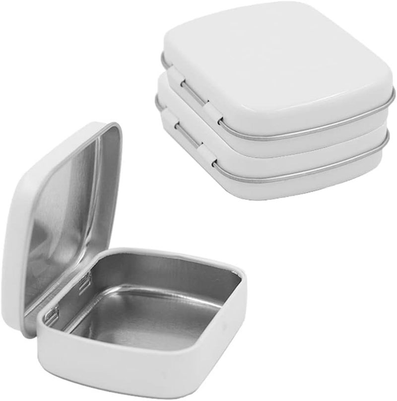 AKOAK 3 Pcs 2.4 x 1.7 x 0.6 Inches Rectangular Empty Hinged Tins Box Containers for First Aid Kit,Survival Kits,Storage,Herbs,Pills,Crafts and More (White) - Image 1