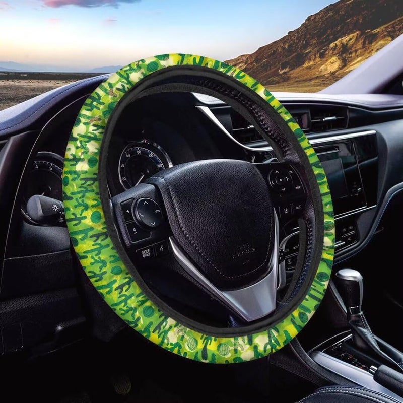 Car Steering Wheel Cover for Women and Men,Non-Slip Breathable Steering Wheel,Universal 14.5"-15" Fit for Cars and SUVs(Bright Green Cactus) - Image 1