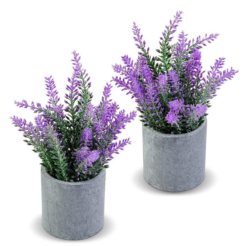 CADNLY Artificial Lavender Plant in Pots  Faux Lavender Flowers Decor  Fake Flowers Purple Decor Plant Potted Bathroom Bedroom Kitchen Farmhouse Home 2 Pack