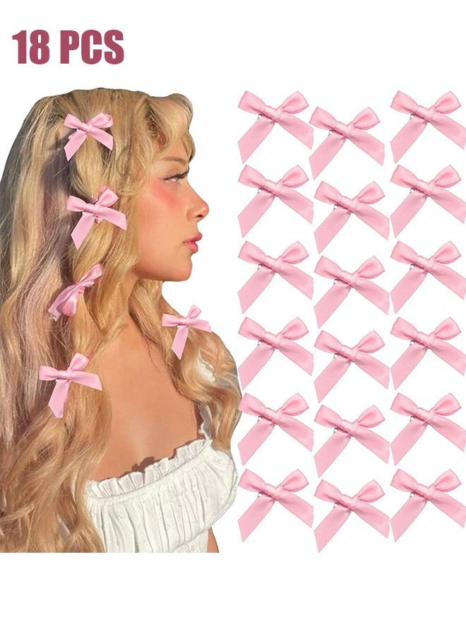 HY 18 Pcs Bow Hair Clips Pink Satin Mini Bowknot Hair Accessories Cute Hair Bow Barrettes Ribbon Hairpins for Women Girls  - Image 1