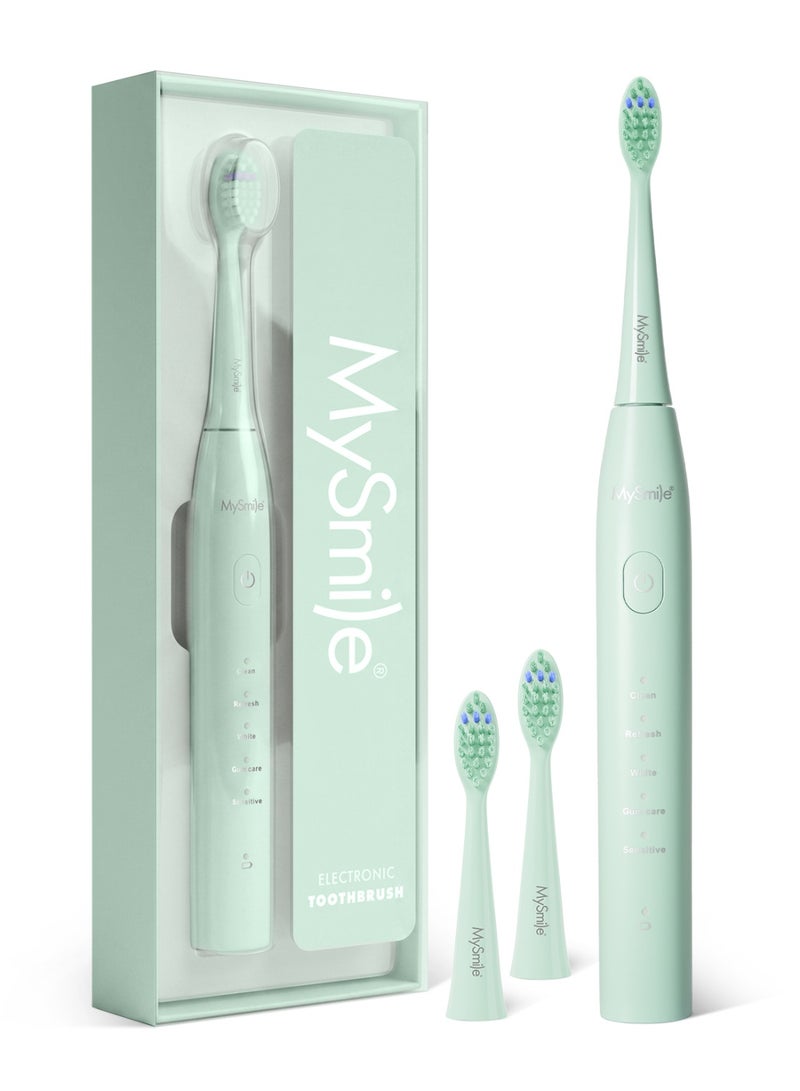 ماي سمايل فرشاة الأسنان الكهربائية MySmile DY156 للبالغين، قابلة لإعادة الشحن ومحمولة، فرشاة صوتية مع 3 رؤوس، مؤقت ذكي لمدة دقيقتين و5 أوضاع، 45,000 دورة في الدقيقة، شحنة واحدة تكفي لمدة 60 يومًا (أخضر، حجم متوسط) - Image 1
