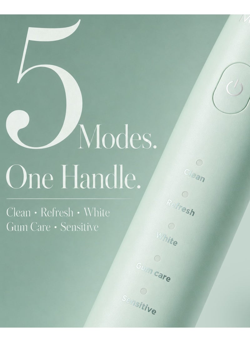 MySmile DY156 Electric Toothbrush for Adults, Rechargeable Sonic Battery Toothbrush Portable with 3 Brush Heads, 2 Mins 5 Modes Smart Timer, 45000VPM, One Charge for 60 Days (Green, M) - Image 3