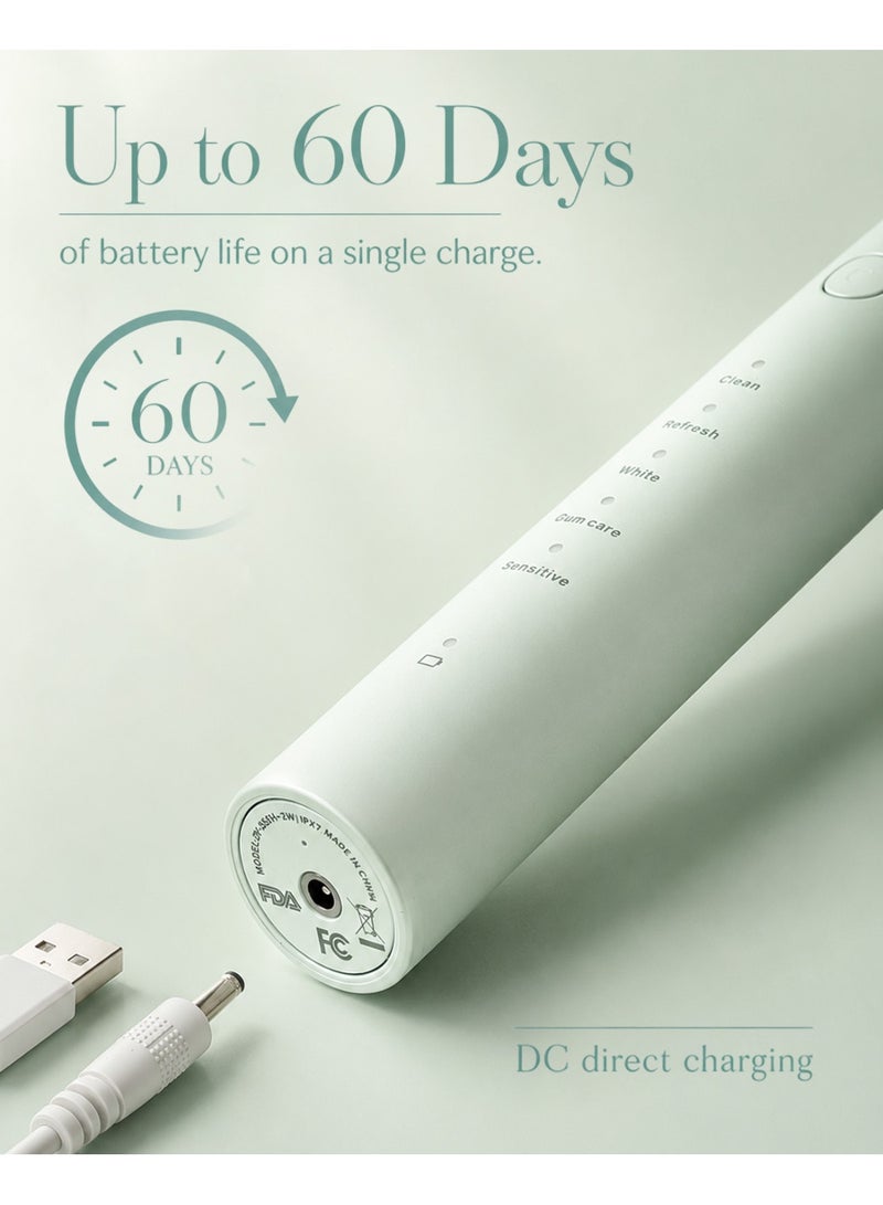 MySmile DY156 Electric Toothbrush for Adults, Rechargeable Sonic Battery Toothbrush Portable with 3 Brush Heads, 2 Mins 5 Modes Smart Timer, 45000VPM, One Charge for 60 Days (Green, M) - Image 4