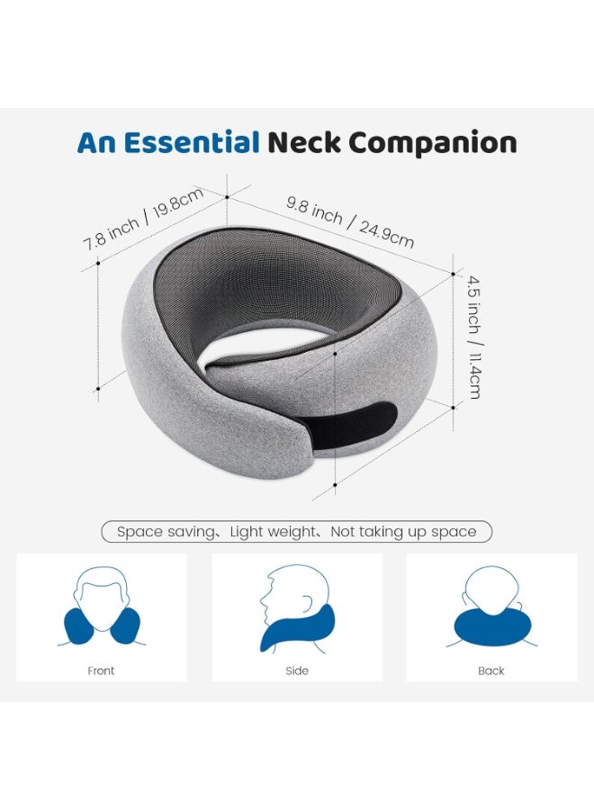 Memory Foam Travel Neck Pillow with Eye Mask & Ear Plugs – Ergonomic Cushion for Airplane, Car & Train Journeys, Grey - Image 1