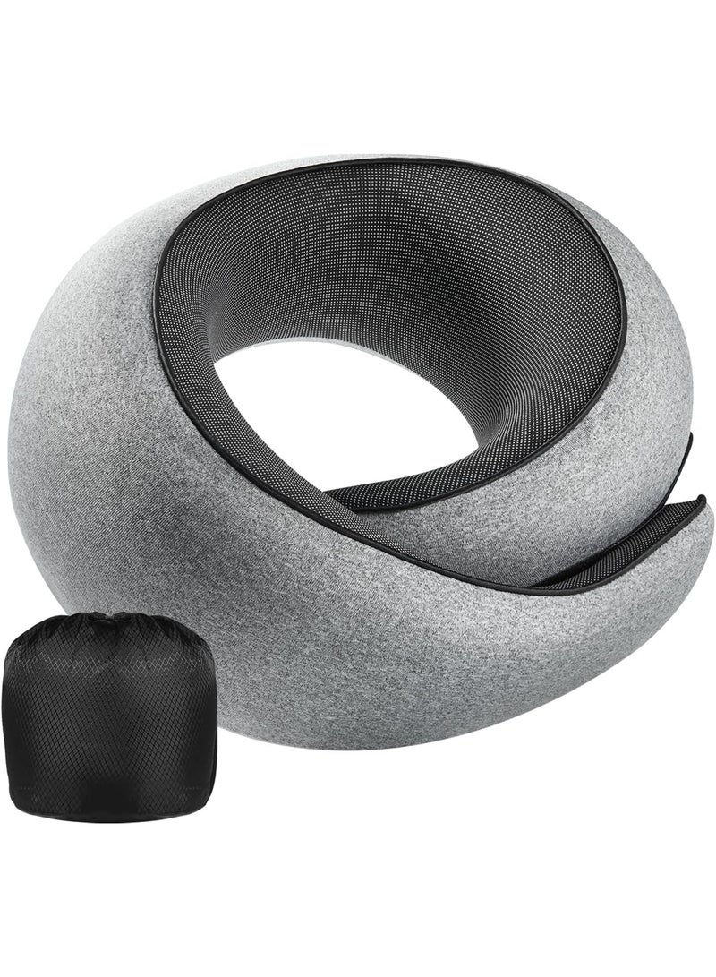 Memory Foam Travel Neck Pillow with Eye Mask & Ear Plugs – Ergonomic Cushion for Airplane, Car & Train Journeys, Grey - Image 4