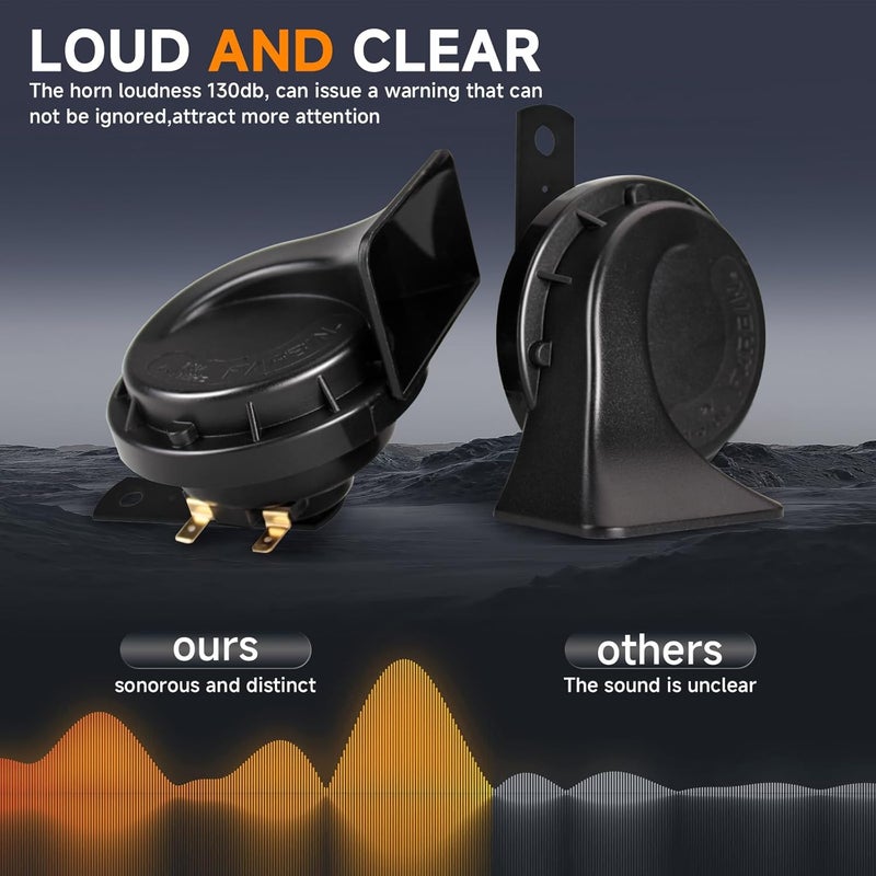 FARBIN Car Horn 12V Compact Motorcycle Horn Super Loud High Low Daul Tone Waterproof Snail Horns for Trucks Trains Cars Pickup Lorries (Black) - Image 2