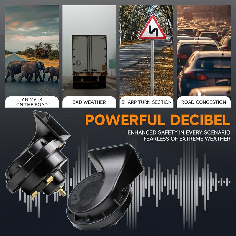 FARBIN Car Horn 12V Compact Motorcycle Horn Super Loud High Low Daul Tone Waterproof Snail Horns for Trucks Trains Cars Pickup Lorries (Black) - Image 4