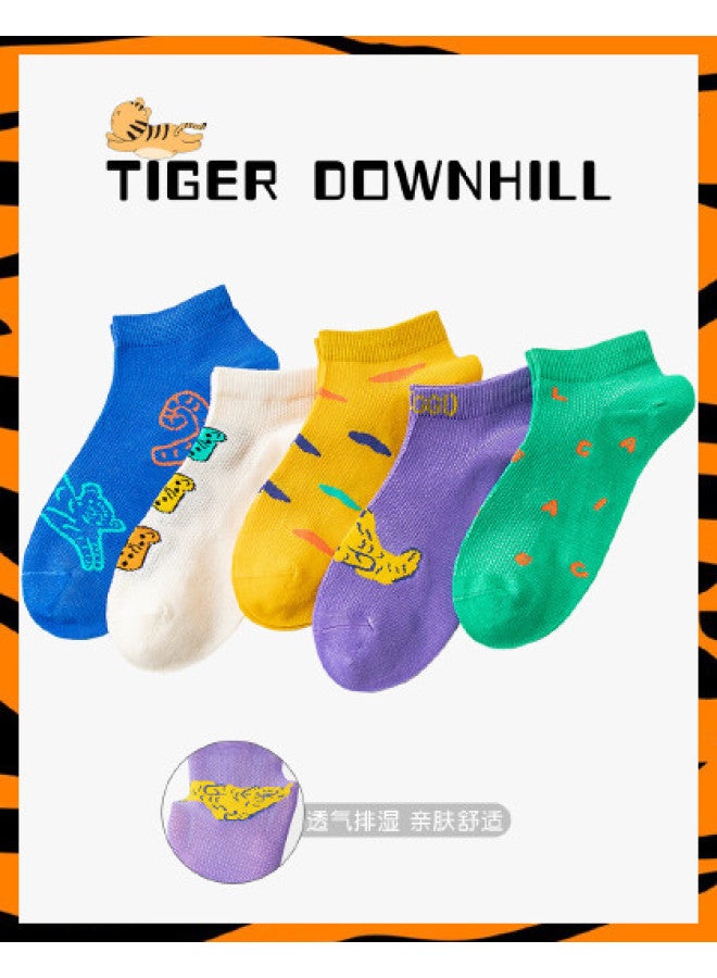 Bumblebee جوارب قطنية للأطفال 5 قطع قابلة للتنفس بشبكة جوارب رياضية بطول الكاحل بدون خياطة تناسب مريحة - Image 1