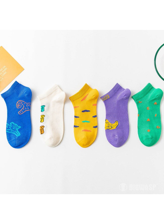 Bumblebee جوارب قطنية للأطفال 5 قطع قابلة للتنفس بشبكة جوارب رياضية بطول الكاحل بدون خياطة تناسب مريحة - Image 3