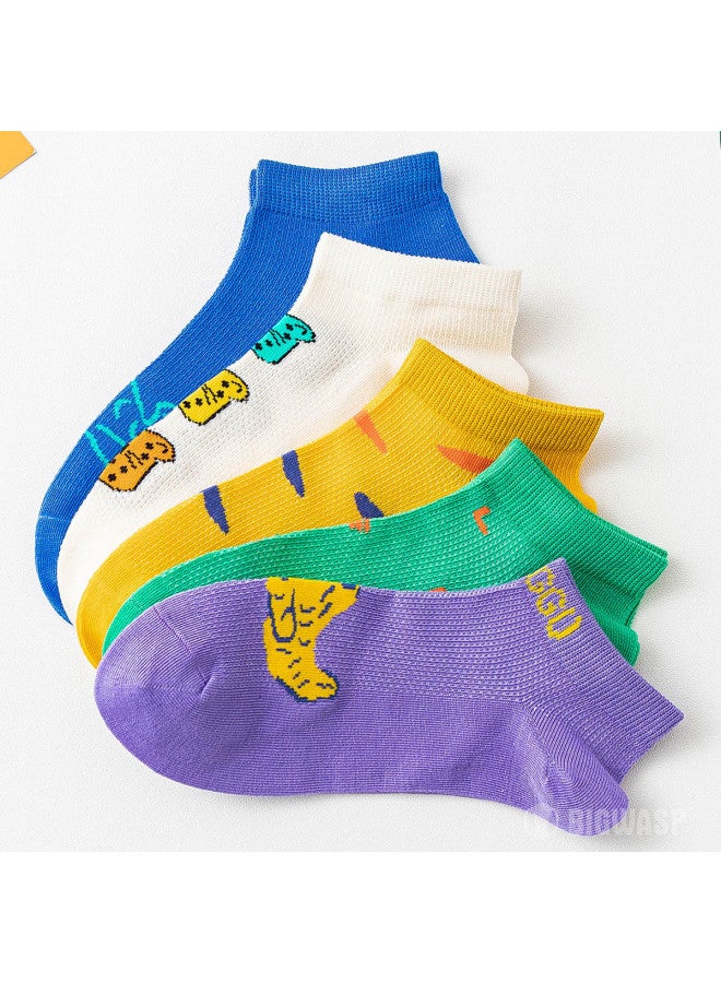 Bumblebee جوارب قطنية للأطفال 5 قطع قابلة للتنفس بشبكة جوارب رياضية بطول الكاحل بدون خياطة تناسب مريحة - Image 4