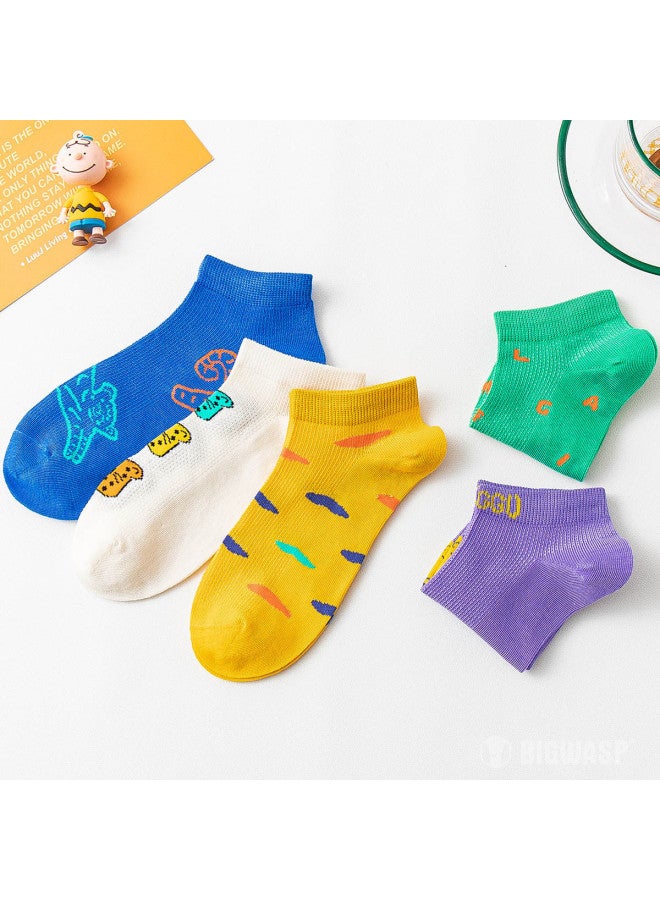 Bumblebee جوارب قطنية للأطفال 5 قطع قابلة للتنفس بشبكة جوارب رياضية بطول الكاحل بدون خياطة تناسب مريحة - Image 5