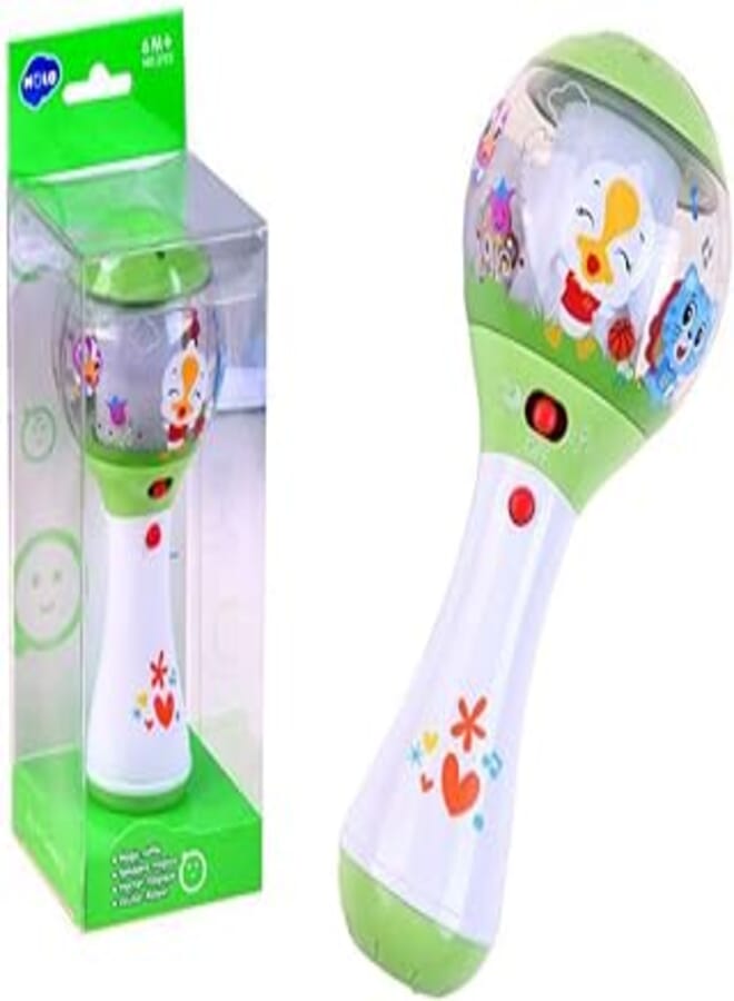 Hola 3125 Magic Rattle with Animals Print - Green and White