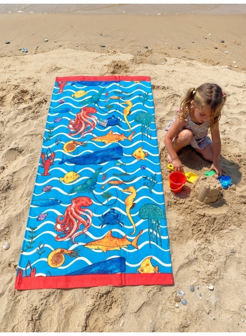 cotton beach towel with under the sea print,140x70 cm - Image 2